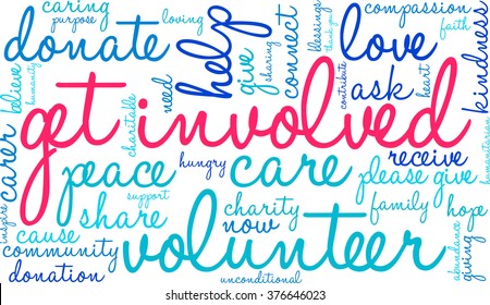 Get Involved word cloud on a white background. 