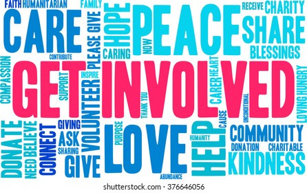 Get Involved word cloud on a white background. 