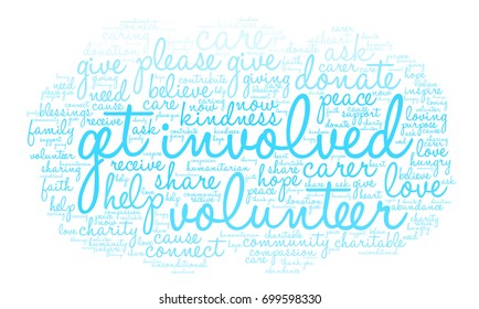 Get Involved word cloud on a white background. 