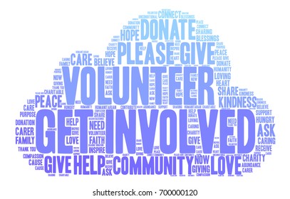 Get Involved word cloud on a white background. 