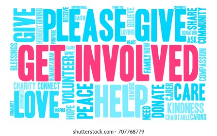 Get Involved word cloud on a white background. 
