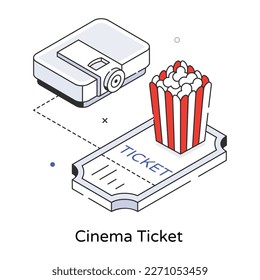 Get an isometric icon of cinema ticket 