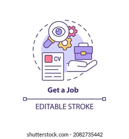 Get job concept icon. Adjusting to living abroad abstract idea thin line illustration. Build career in foreign country. Employment. Vector isolated outline color drawing. Editable stroke