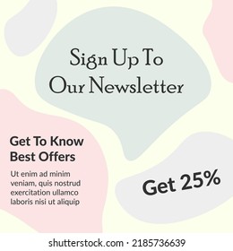 Conozca las mejores ofertas primero inscribiéndose en nuestro boletín. Obtén el 25% de los descuentos, la venta y la liquidación de productos. Compras y compras a bajo precio. Cartel promocional. Estilo plano vectorial