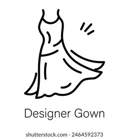 Get a line style icon of designer gown 