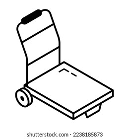 Get a linear isometric icon of warehouse trolley 