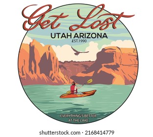 Get lost and find your self vector graphic print design for apparel, sticker, poster, background and others. Mountain lake artwork.