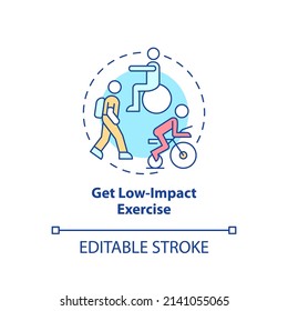 Get low-impact exercise concept icon. Improving joint health naturally tip abstract idea thin line illustration. Fitness. Isolated outline drawing. Editable stroke. Arial, Myriad Pro-Bold fonts used