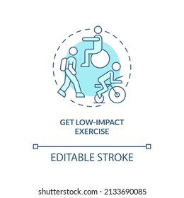 Get low-impact exercise turquoise concept icon. Improving joint health naturally tip abstract idea thin line illustration. Isolated outline drawing. Editable stroke. Arial, Myriad Pro-Bold fonts used