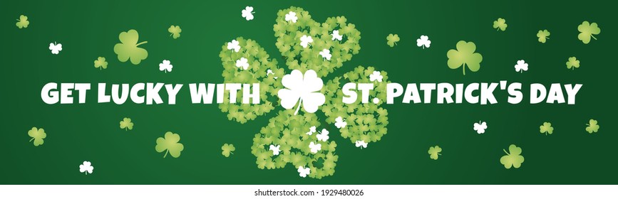 Get lucky with Saint Patrick's Day sticker label design four leaf clover on green background