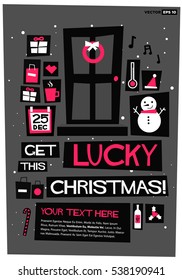 Get Lucky This Christmas! (Flat Style Vector Illustration Holidays Quote Poster Card Design) With Text Box Template
