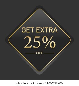 Get the luxury of an extra percentage button. mark icon vector illustration on black background and gold lettering