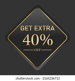 Get the luxury of an extra percentage button. mark icon vector illustration on black background and gold lettering
