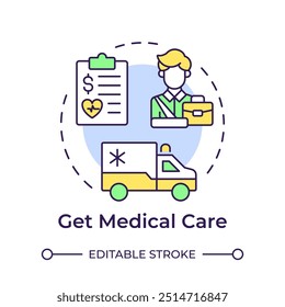 Get medical care multi color concept icon. Workplace injury, healthcare. Insurance service. Round shape line illustration. Abstract idea. Graphic design. Easy to use in infographic, presentation