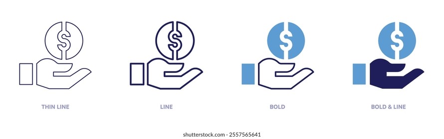 Get money icon in 4 different styles. Thin Line, Line, Bold, and Bold Line. Duotone style. Editable stroke.