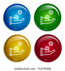 Get money multi color gradient glossy badge icon set. Realistic shiny badge icon or logo mockup