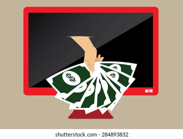 Get money on-line. Vector Illustration