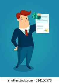 Get money for paper contract. Vector flat illustration.