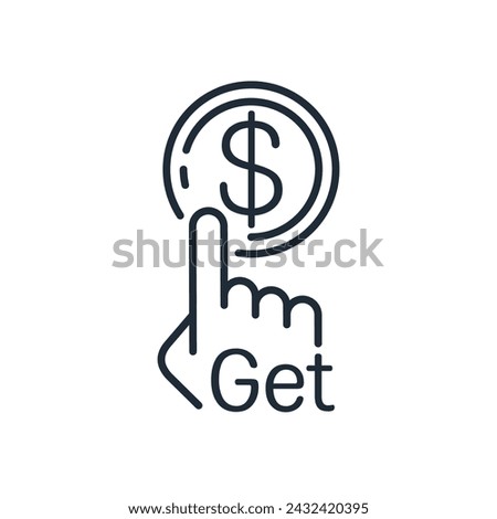 Get to money.Financial activities, operations, transactions.  Vector linear icon isolated on white background.