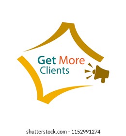 Get more clients with megaphone icon. Flat vector illustration on white background