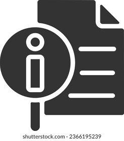 Get more information black glyph icon. List of answers on common questions. Search data. Document analysis. Silhouette symbol on white space. Solid pictogram. Vector isolated illustration