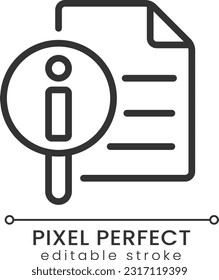 Erhalten Sie mehr Informationen Pixel perfekt linearen Symbol. Liste der Antworten auf gemeinsame Fragen. Suchdaten. Dünne Illustration. Contour-Symbol. Vektorgrafik-Zeichnung. Bearbeitbarer Strich. Poppins Schriftart verwendet