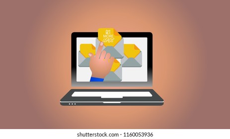  Get More Leads. Concept meaning Look for new clients customers followers Marketing strategy Computer receiving emails important messages envelopes with papers virtual.