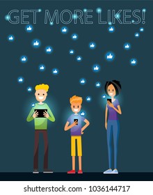 Get More Likes. Digital Generation Internet Addiction Procrastination Time Waste Modern Kids Millennial Guy. People with Smartphone, Laptop and Tablet. Vector Art Design Illustration