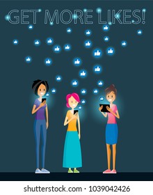 Get More Likes. Digital Generation Internet Addiction Procrastination Time Waste Modern Kids Millennial Guy. People with Smartphone, Laptop and Tablet. Vector Art Design Illustration
