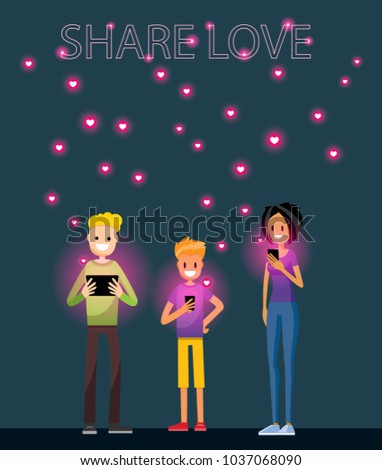 Get More Likes. Digital Generation Internet Addiction Procrastination Time Waste Modern Kids Millennial Guy. People with Smartphone, Laptop and Tablet. Vector Art Design Illustration.