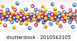 Get More Likes. Many flying blue red and yellow balls with social media icons. Vector illustration
