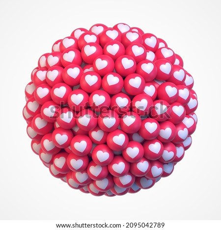 Get More Likes. Many red balls in shape of sphere with social media hearts icons. Vector illustration