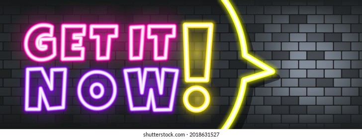 Get it now neon text on the stone background. Get it now. For business, marketing and advertising. Vector on isolated background. EPS 10.