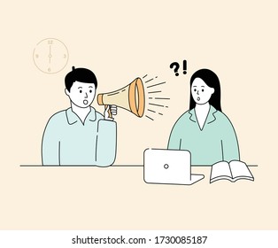 Get Off Work illustration set. Loudspeaker, News, Notice, Shouting Vector drawing. Hand drawn style.