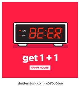 Get One Plus One Happy Hours With Beer Written Inside Digital Clock