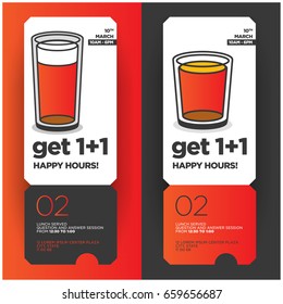 Get One Plus One Happy Hours Event Ticket Card In Flat Style