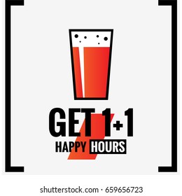 Get One Plus One Happy Hours Beverage Glass in Flat Style