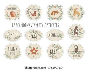 Get organised with set of 12 scandinavian style stickers. Hand drawn vector illustration with useful phrases and elegant floral pictures. Useful for planners, notes, memos, and etc.