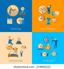 Get organized meeting deadline time management efficiency achieving concept flat icons composition isolated vector illustration