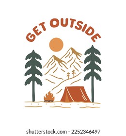 Get outside nature camping design for badge, sticker, patch, t shirt vector design