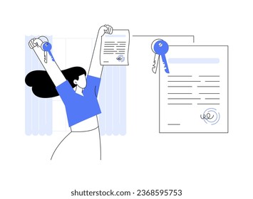 Obtén ilustración de vector de concepto abstracto de certificado de propiedad. Ciudadano con certificado de propiedad, sector gubernamental, procedimientos burocráticos, notarial metáfora abstracta de la garantía.