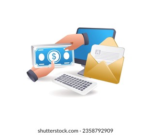 Get paid via computer flat isometric illustration