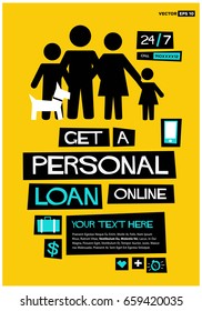 Get a Personal Loan Online Poster In Flat Style Retro Design With Text Box Template