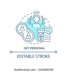 Get personal turquoise concept icon. Individual approach. Online store management tip abstract idea thin line illustration. Isolated outline drawing. Editable stroke. Arial, Myriad Pro-Bold fonts used