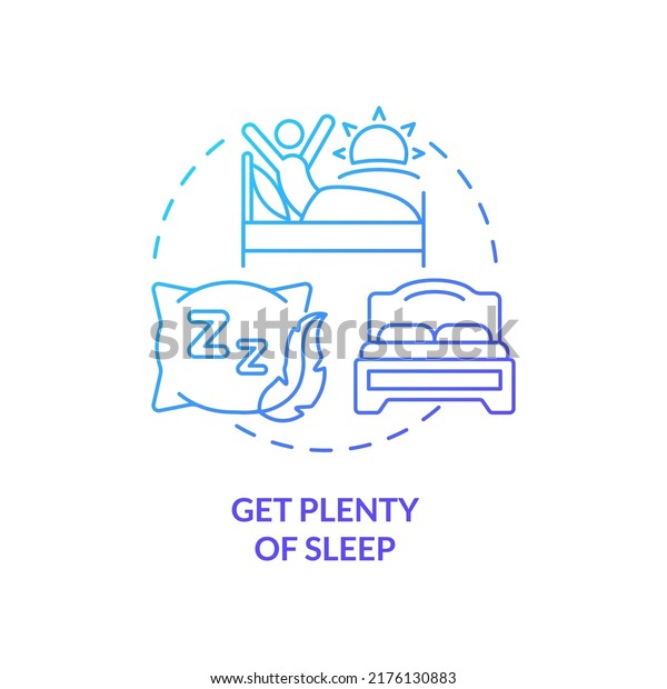 Get\
plenty of sleep blue gradient concept icon. Get enough rest to stay\
energized. Road trip tip abstract idea thin line illustration.\
Isolated outline drawing. Myriad Pro-Bold font\
used
