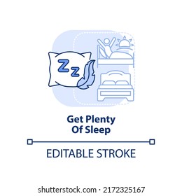 Get plenty of sleep light blue concept icon. Get rest to stay energized. Road trip abstract idea thin line illustration. Isolated outline drawing. Editable stroke. Arial, Myriad Pro-Bold fonts used