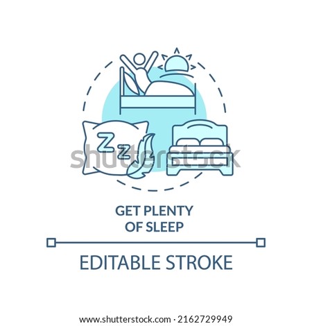 Get plenty of sleep turquoise concept icon. Get rest to stay energized. Road trip tip abstract idea thin line illustration. Isolated outline drawing. Editable stroke. Arial, Myriad Pro-Bold fonts used