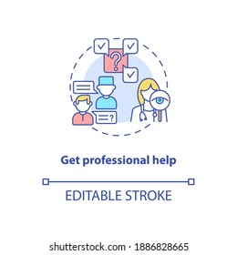 Get professional help concept icon. Telemedical consultation steps. Future doctor services. Medical improvement idea thin line illustration. Vector isolated outline RGB color drawing. Editable stroke