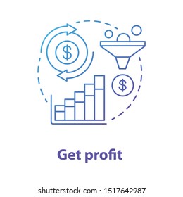 Get profit blue concept icon. Increase earnings idea thin line illustration. Successful sales pitch. Digital marketing. Financial business plan, money transfer. Vector isolated outline drawing