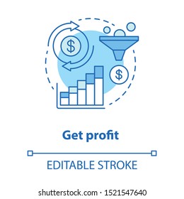 Get profit blue concept icon. Increase income idea thin line illustration. Ecommerce, digital marketing. Financial business plan, money transfer. Vector isolated outline drawing. Editable stroke